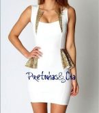 Vestido Branco com detalhes em dourado